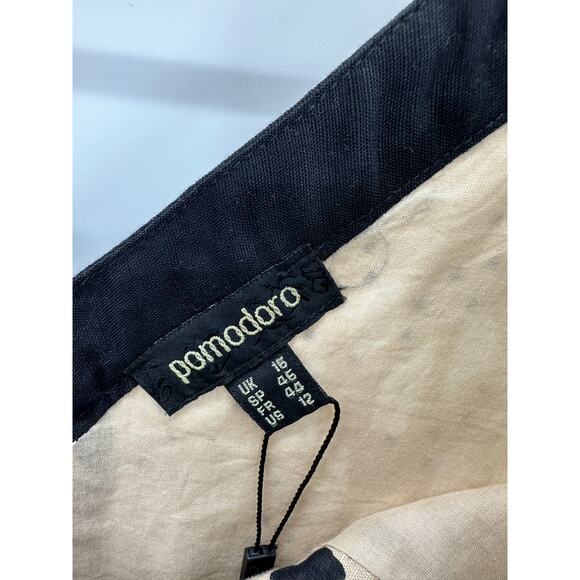 Pomodoro Dress Women 12 Tan Black Polka Dot Sleeveless Cotton Linen Shift Pocket - Picture 5 of 8